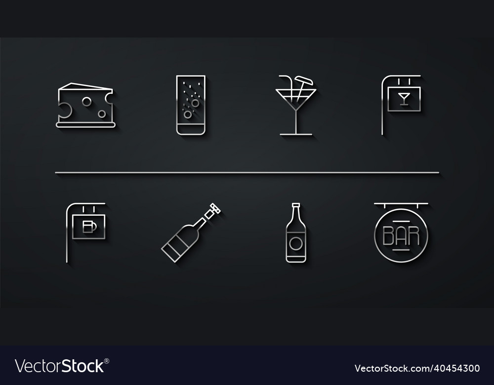 Set line cheese street signboard with bar beer