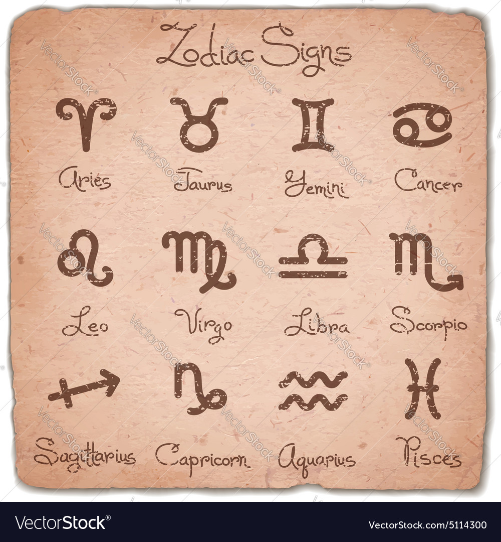 Set of simple zodiac signs with scuffed