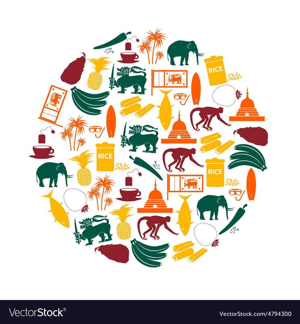 sri-lanka-country-symbols-color-icons-in-circle-vector-image