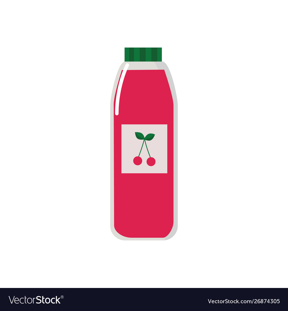 Cartoon cherry juice bottle icon isolated on white