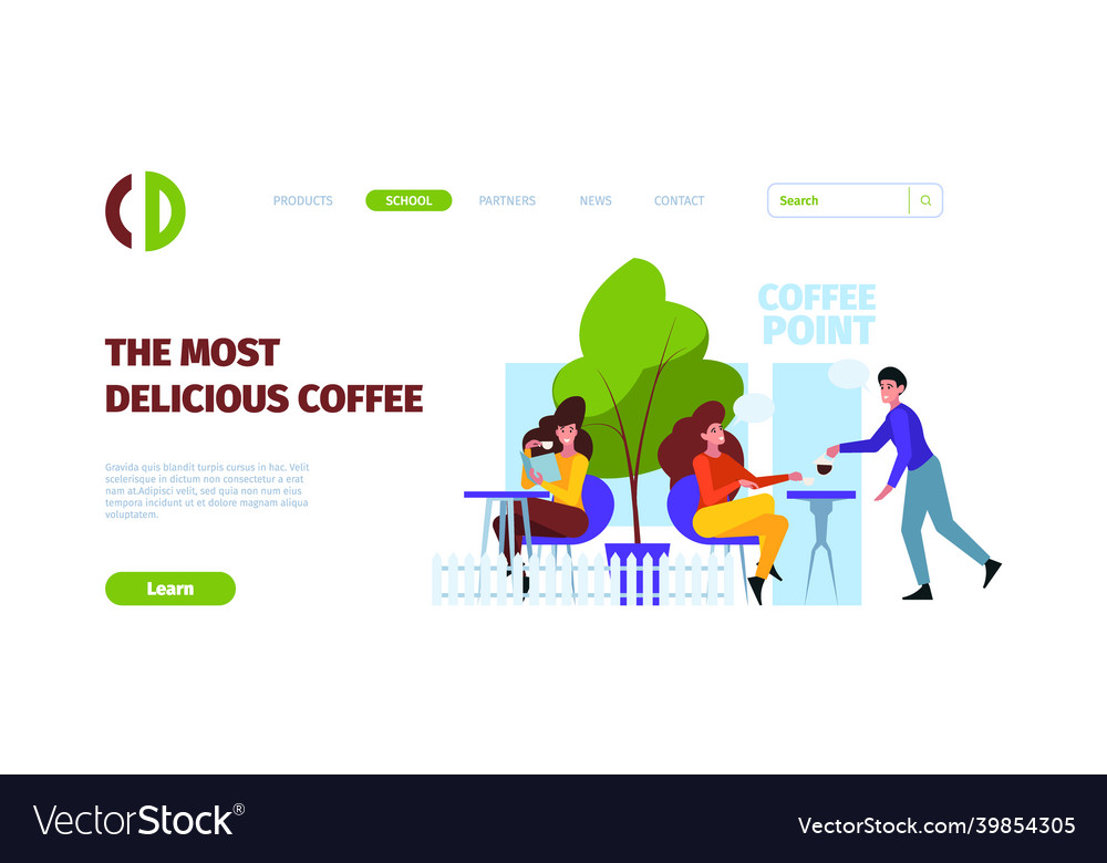 Coffee landing page breakfast rest time with hot Vector Image
