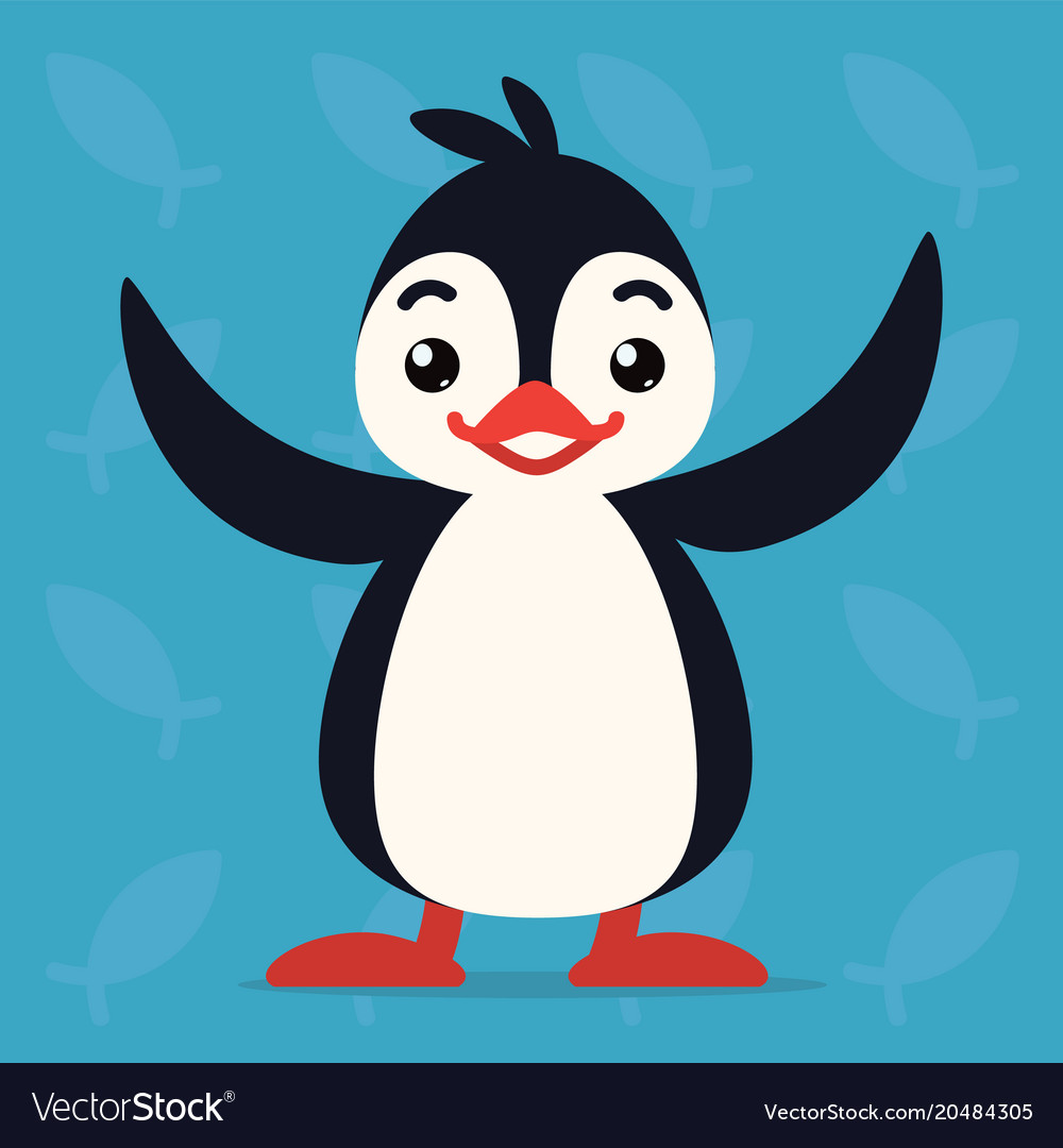 Cute penguin standing with raised wings Royalty Free Vector