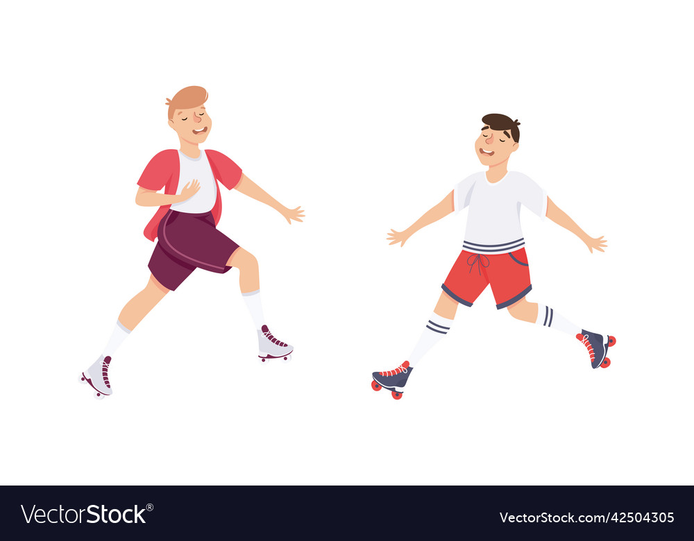 Excited man character dancing on roller skates Vector Image