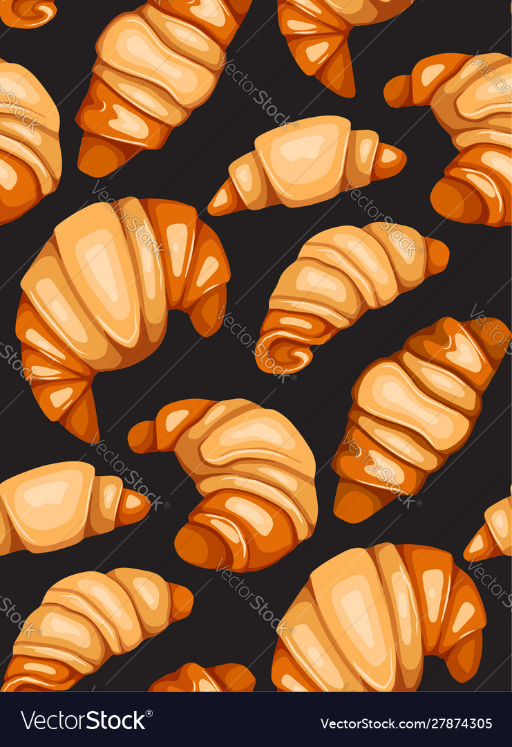 Seamless pattern with cartoon croissants and buns