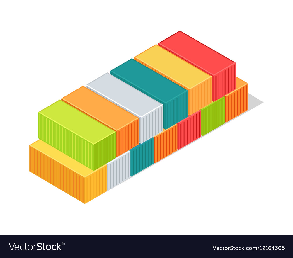 Set of cargo boxes isometric 3d container delivery