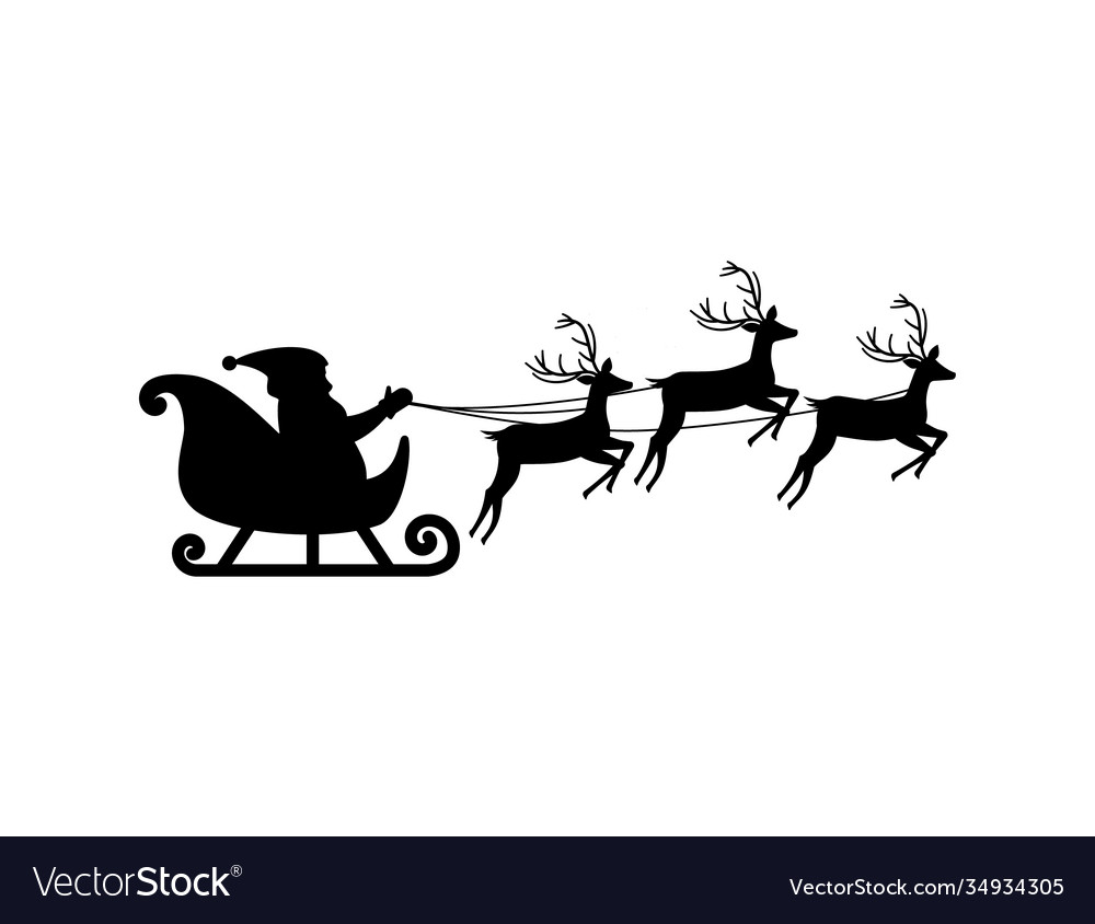 Silhouette santa claus on sledge with deer Vector Image