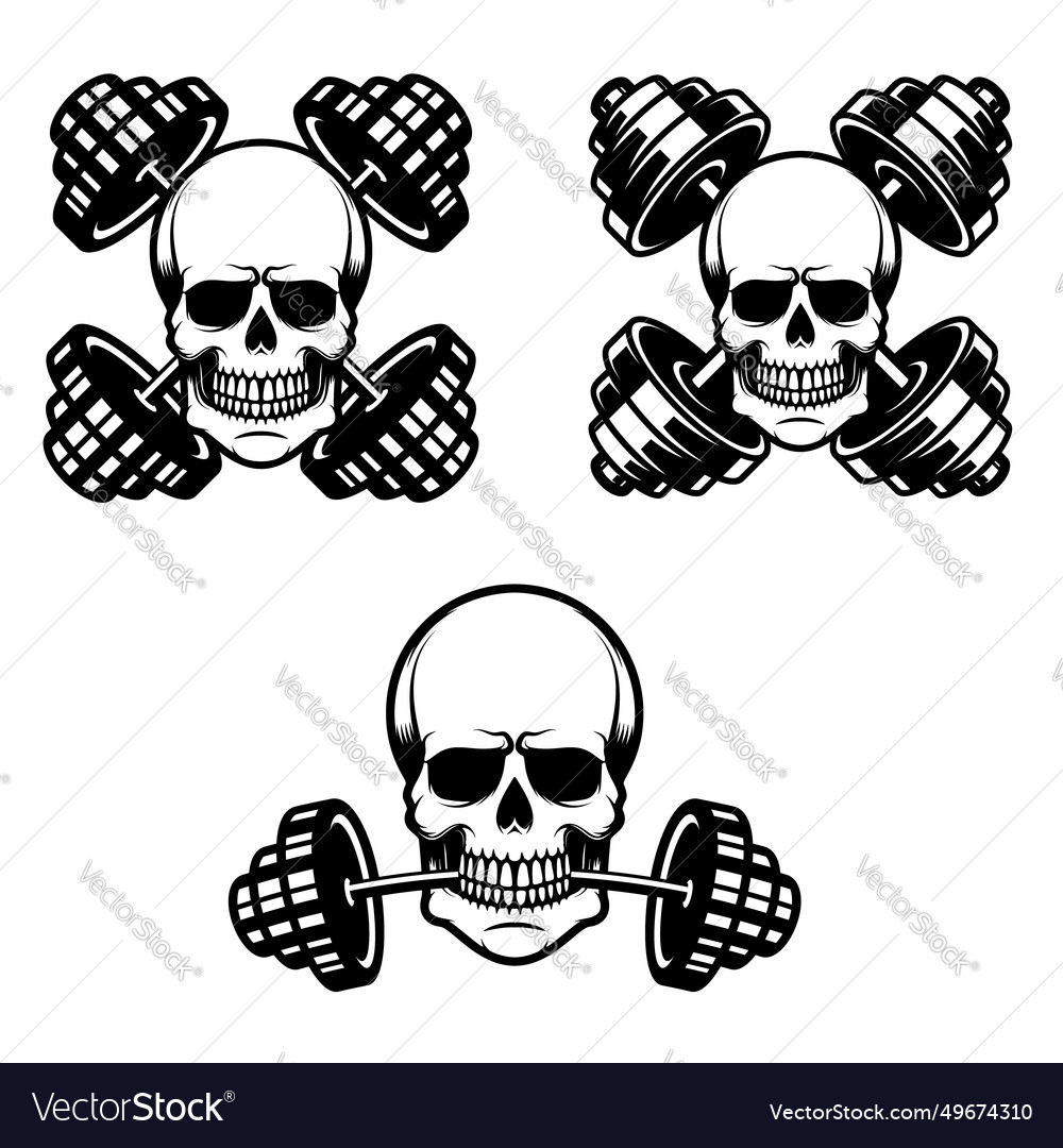 Set of gym skull with barbell design element Vector Image