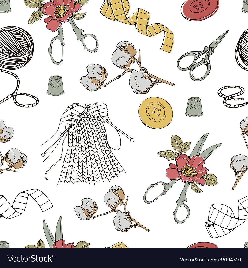 Sewing and knitting seamless pattern hand drawn Vector Image