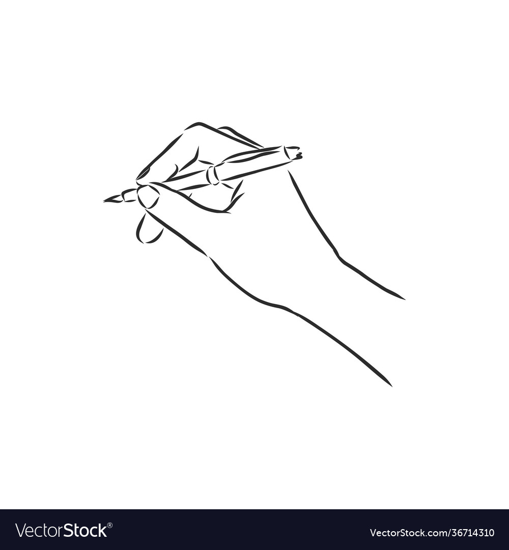 Simple line drawing hand holding a pen sketch Vector Image