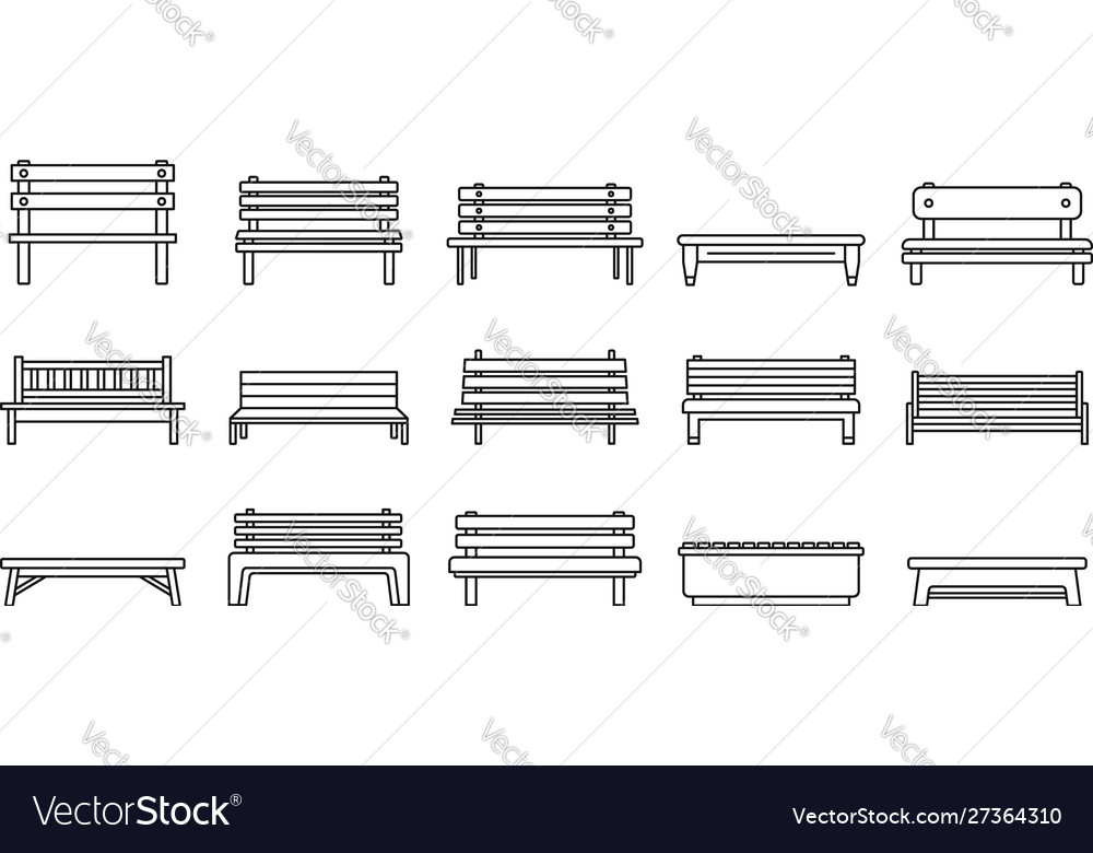 Street bench icons set outline style