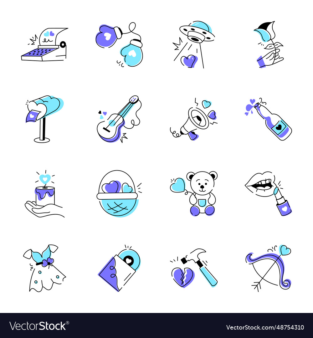 Trendy collection of love doodle icons