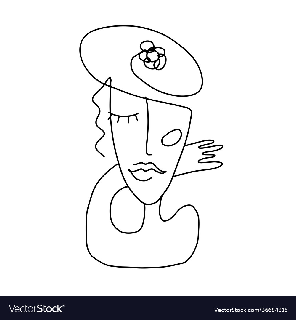 Abstract drawing woman cubism line art Royalty Free Vector