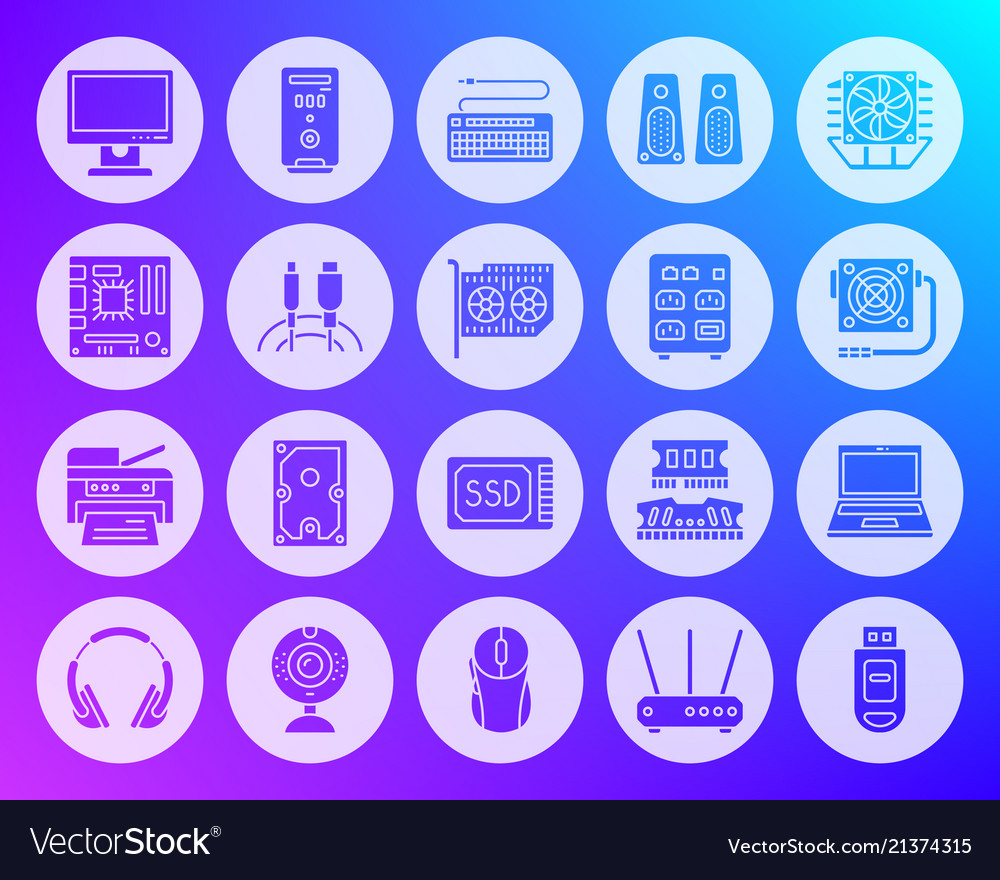Computer shape carved flat icons set Royalty Free Vector