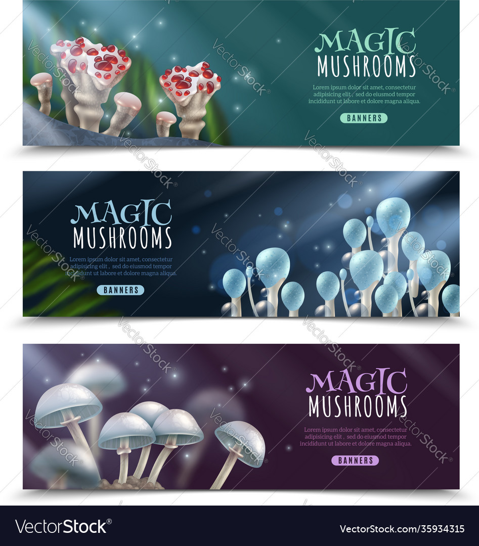 Magic mushrooms horizontal banners set