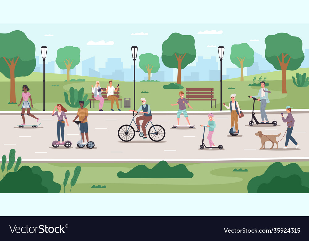 People in public park eco city transport Vector Image