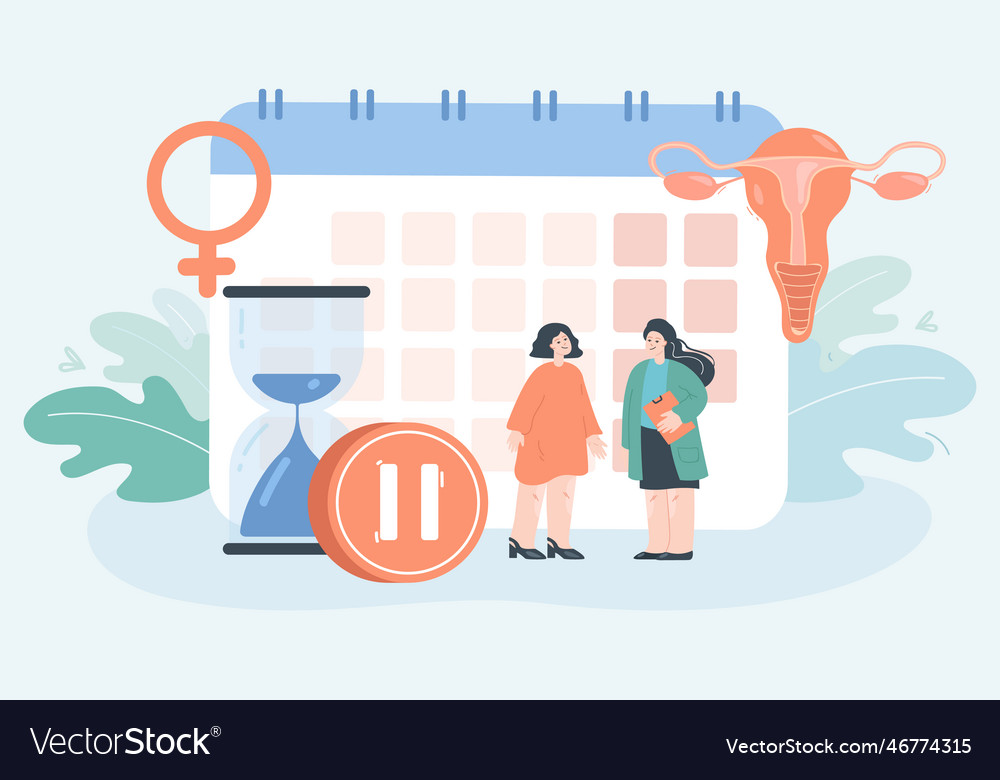 Tiny woman with gynecologist in background of Vector Image