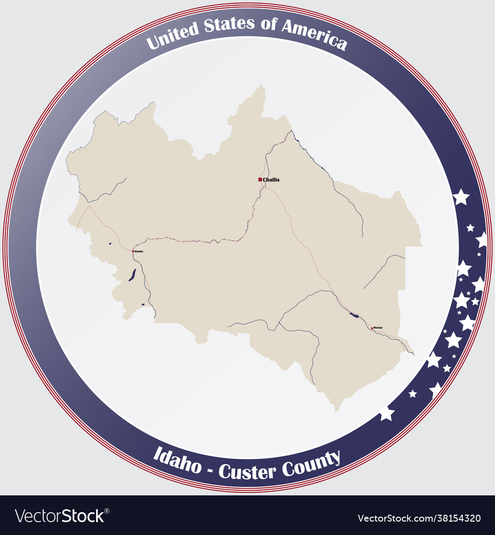Map custer county in idaho Royalty Free Vector Image