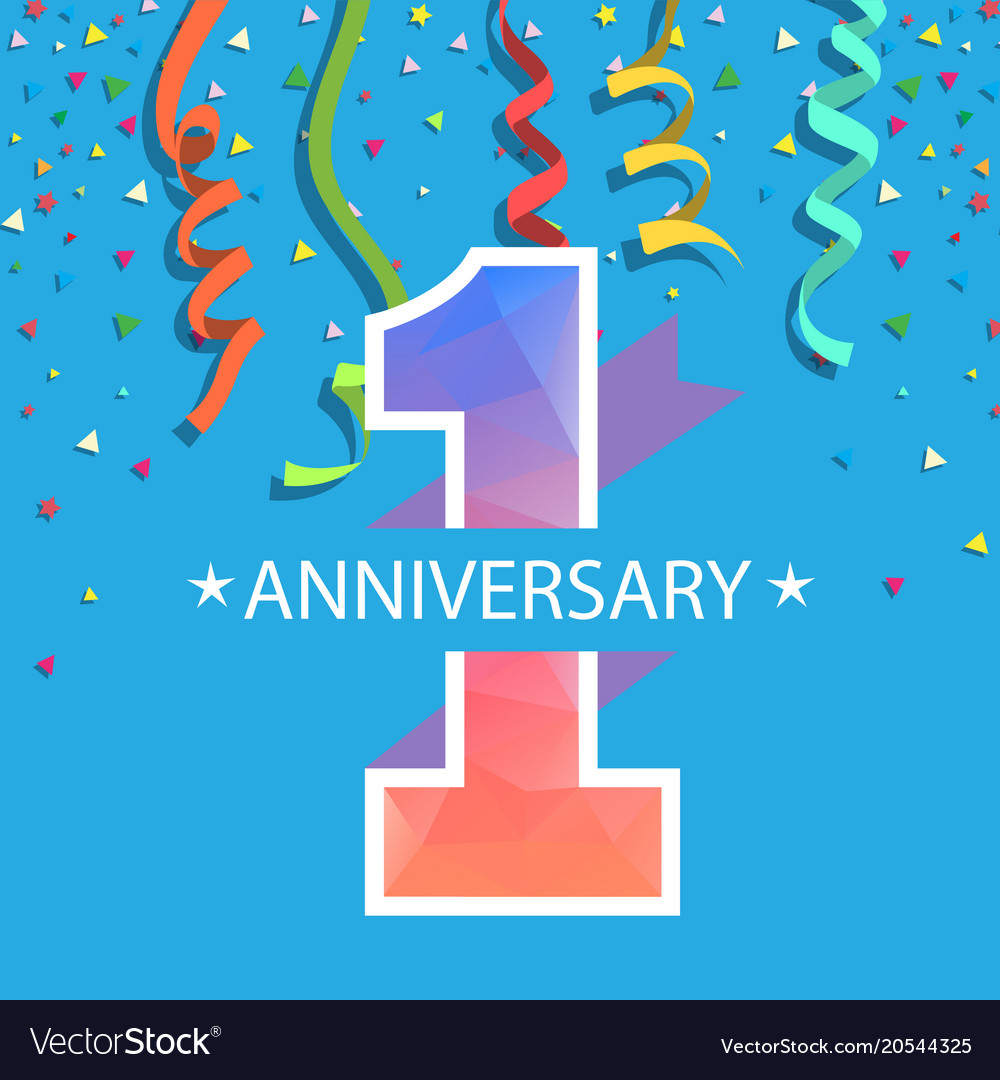 1 year anniversary colorful ribbon blue background