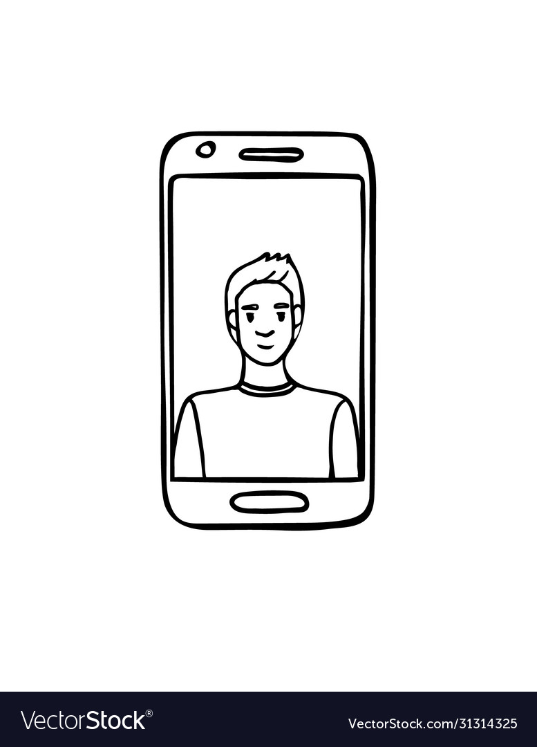 Guy on phone screensimple black outline