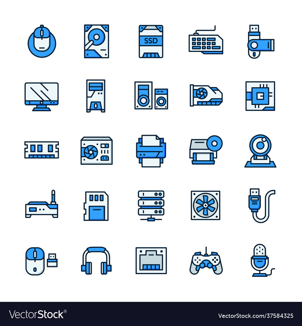 Set computer and hardware icons with outline Vector Image