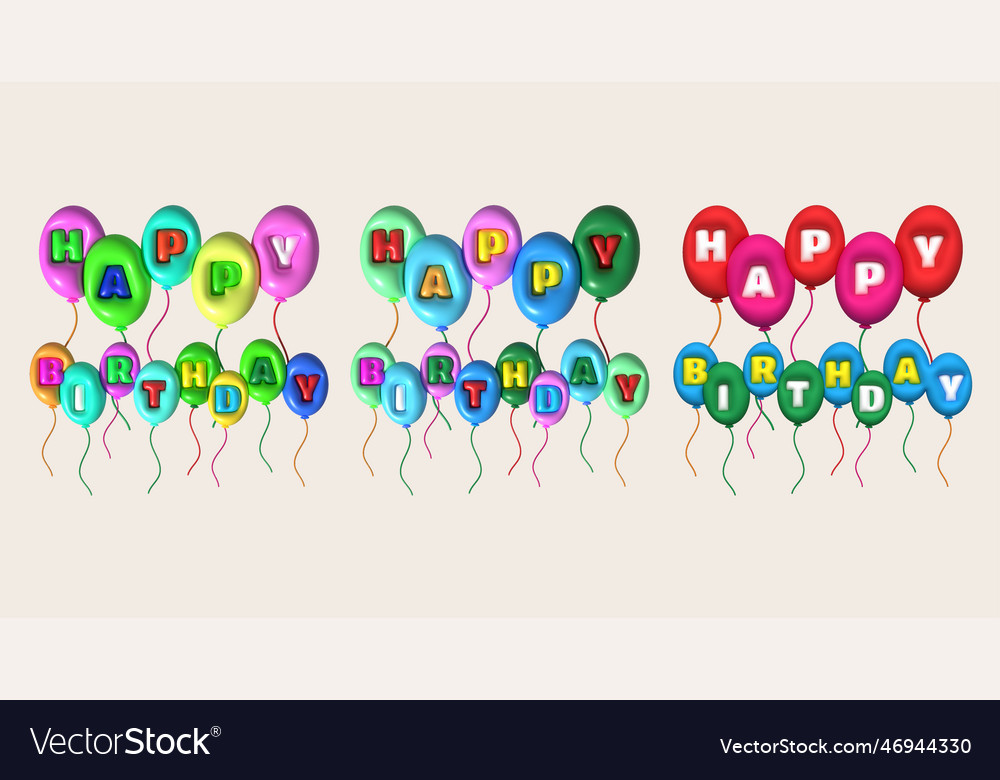 3d Happy Birthday Word Icon And Colorful Balloons Vector Image