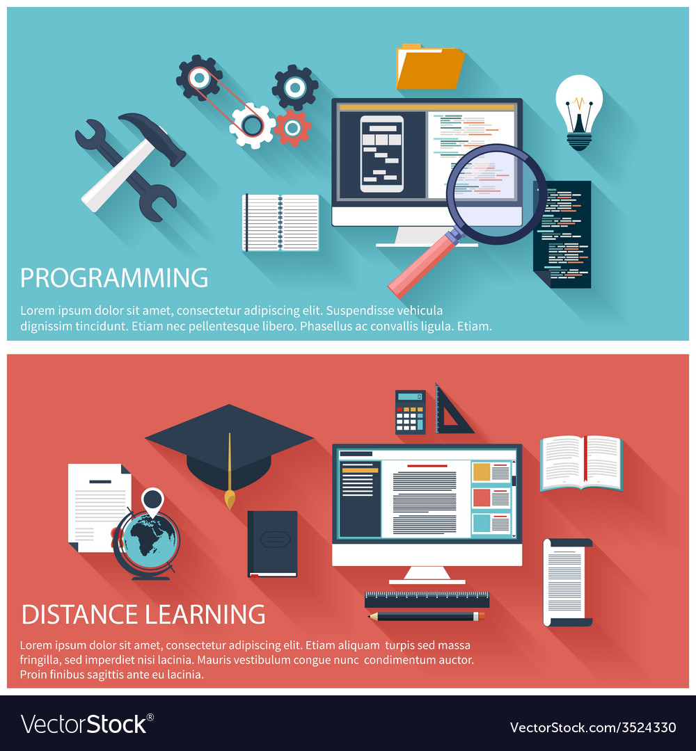 Concept Of Program Coding And Distance Education Vector Image