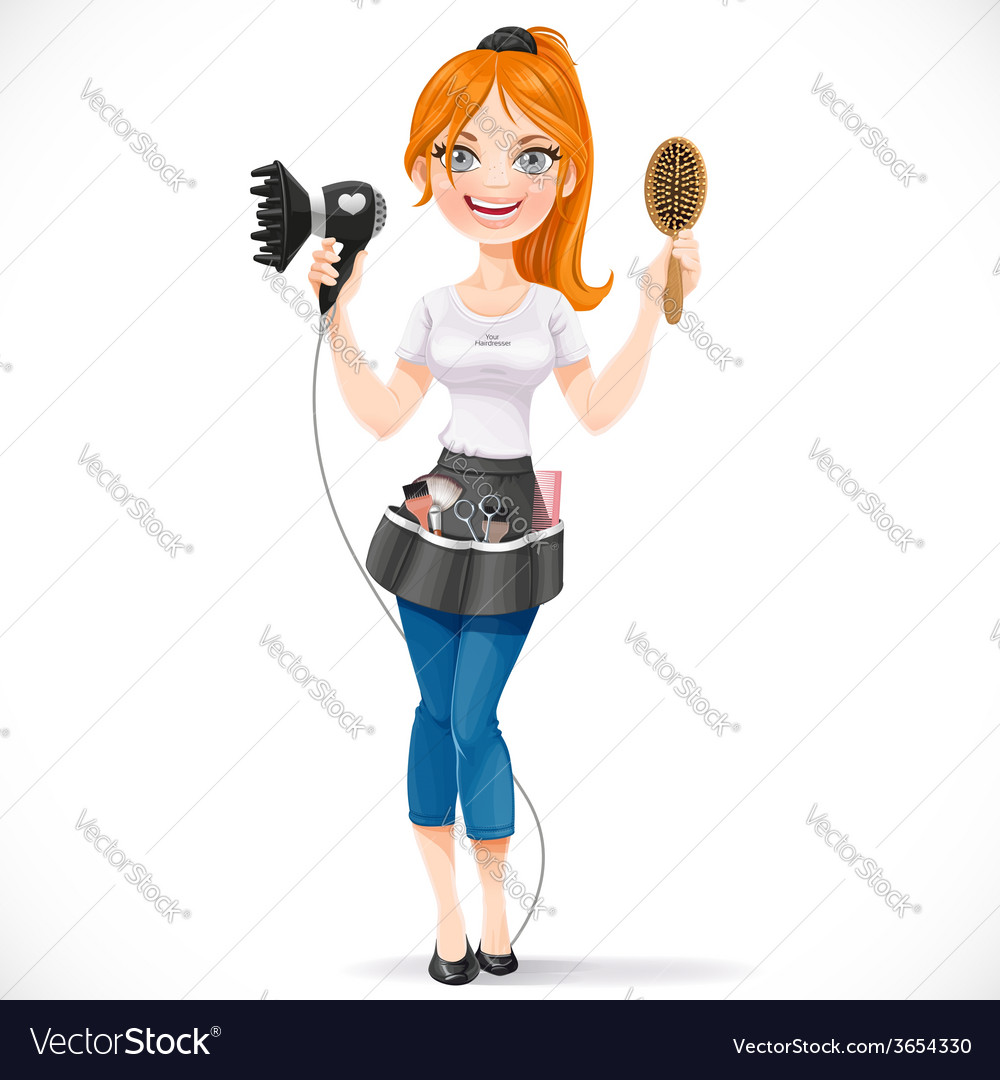 Cute Redhead Girl Hairdresser With Hair Dryer And Vector Image