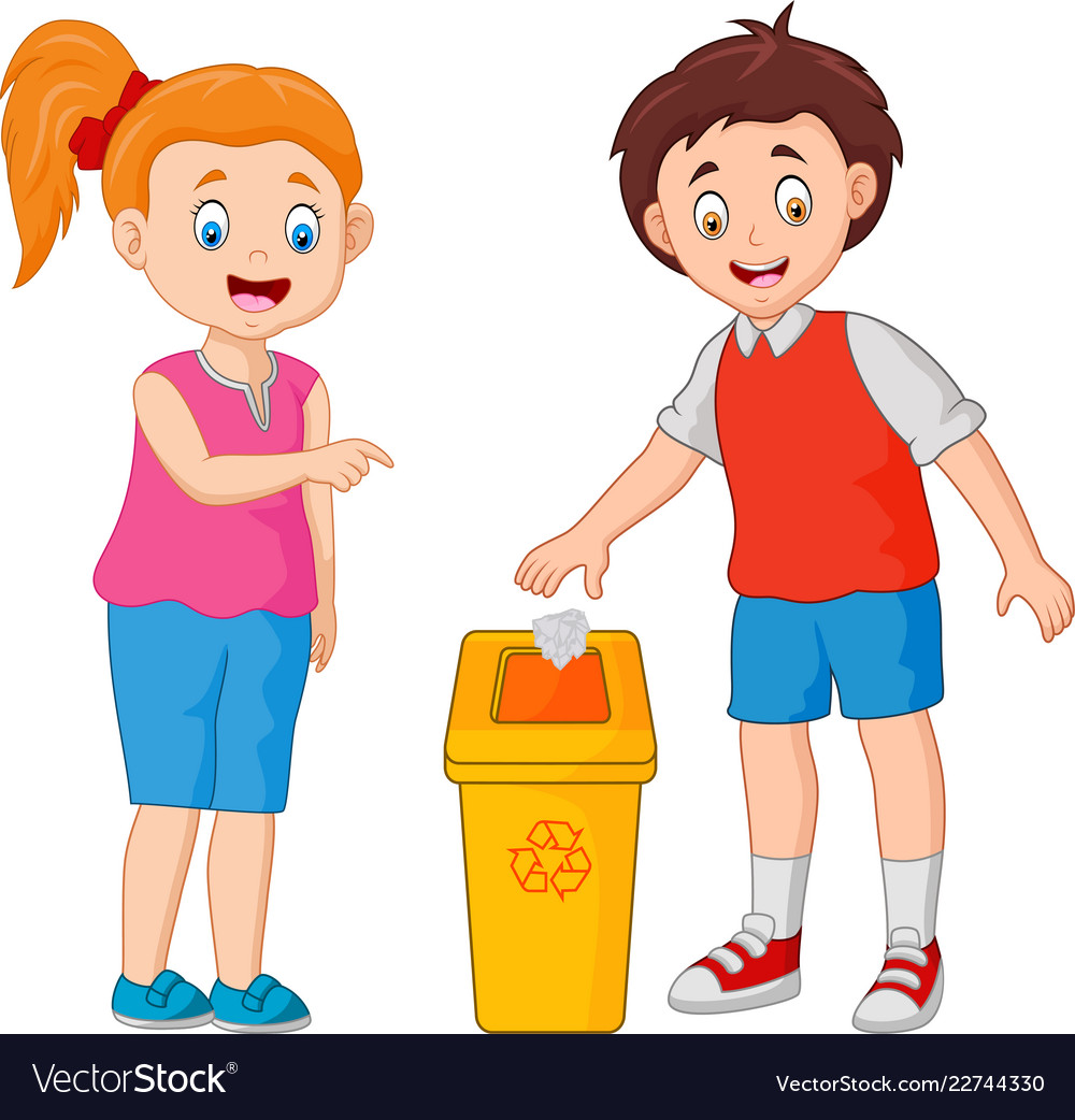 Kid Throws Garbage In Trash Vector 22744330 