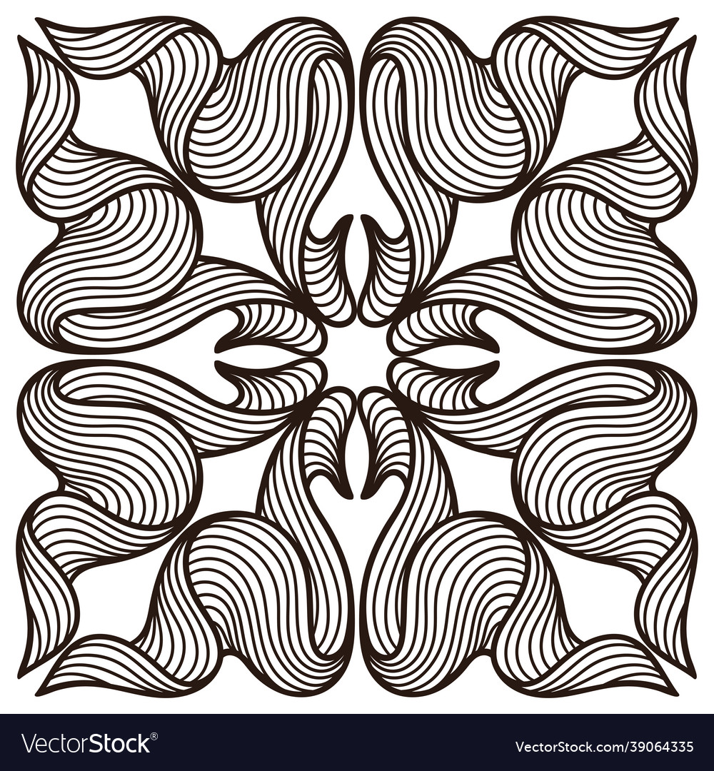 Ceramic tile pattern with wave line curls