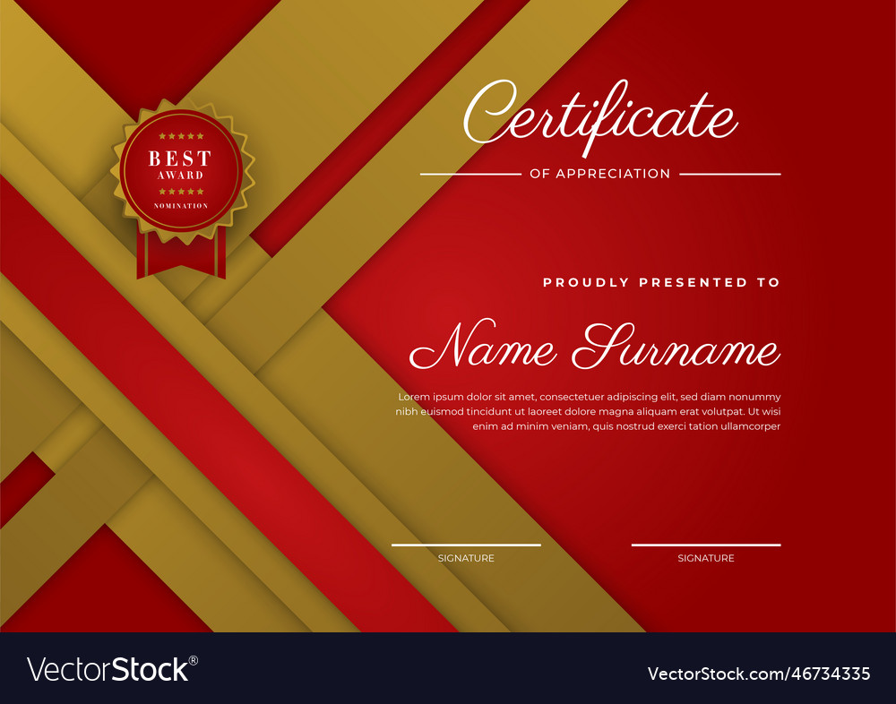 Modern elegant red and gold diploma certificate Vector Image