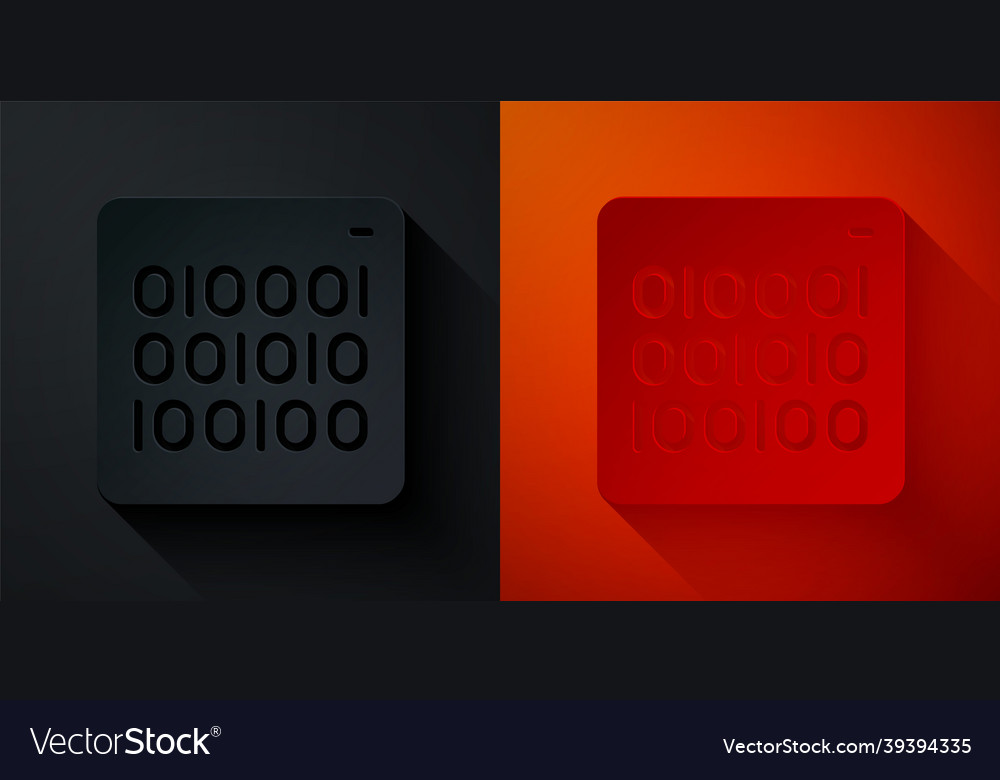 Paper cut binary code icon isolated on black Vector Image