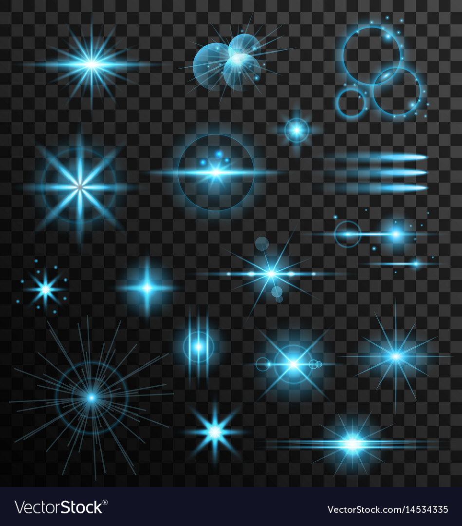 Realistic set lens flares star lights and glow Vector Image