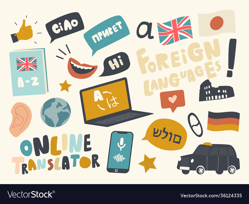 Set icons foreign language translation service Vector Image