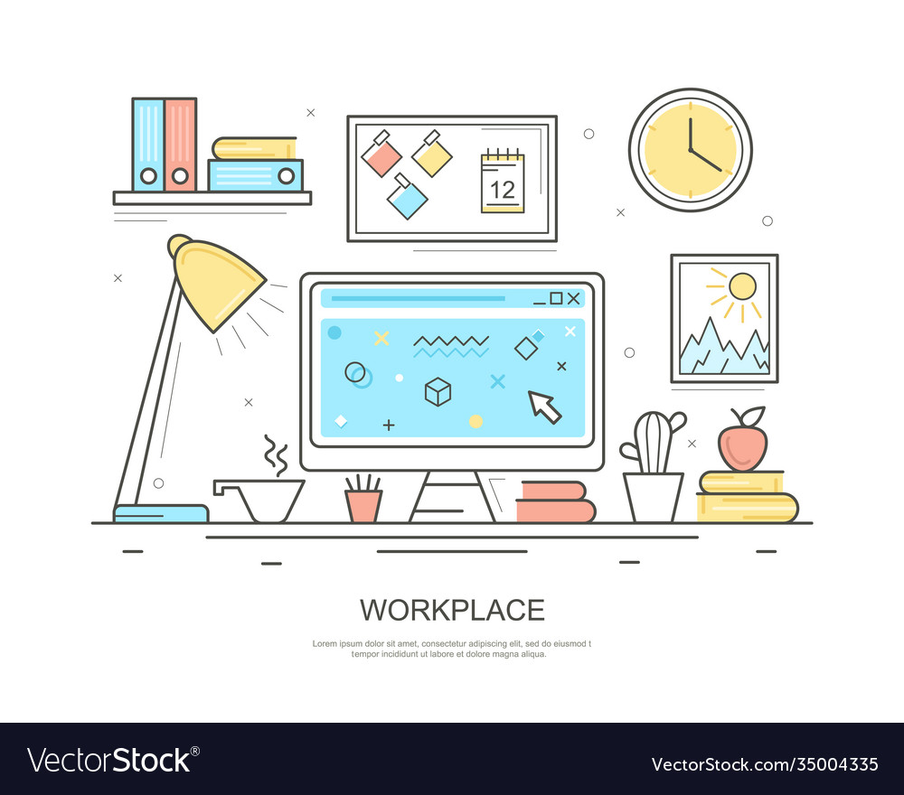 Workplace computer concept contour linear style