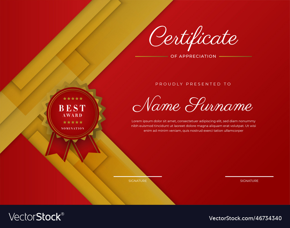 Modern elegant red and gold diploma certificate Vector Image