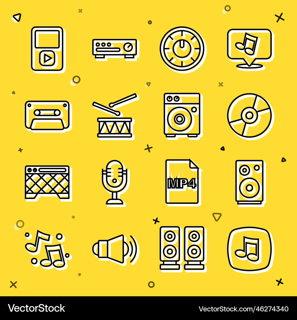 Set line music note tone stereo speaker vinyl Vector Image
