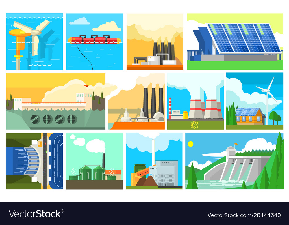 types-of-electricity-generation-plants-and-vector-image