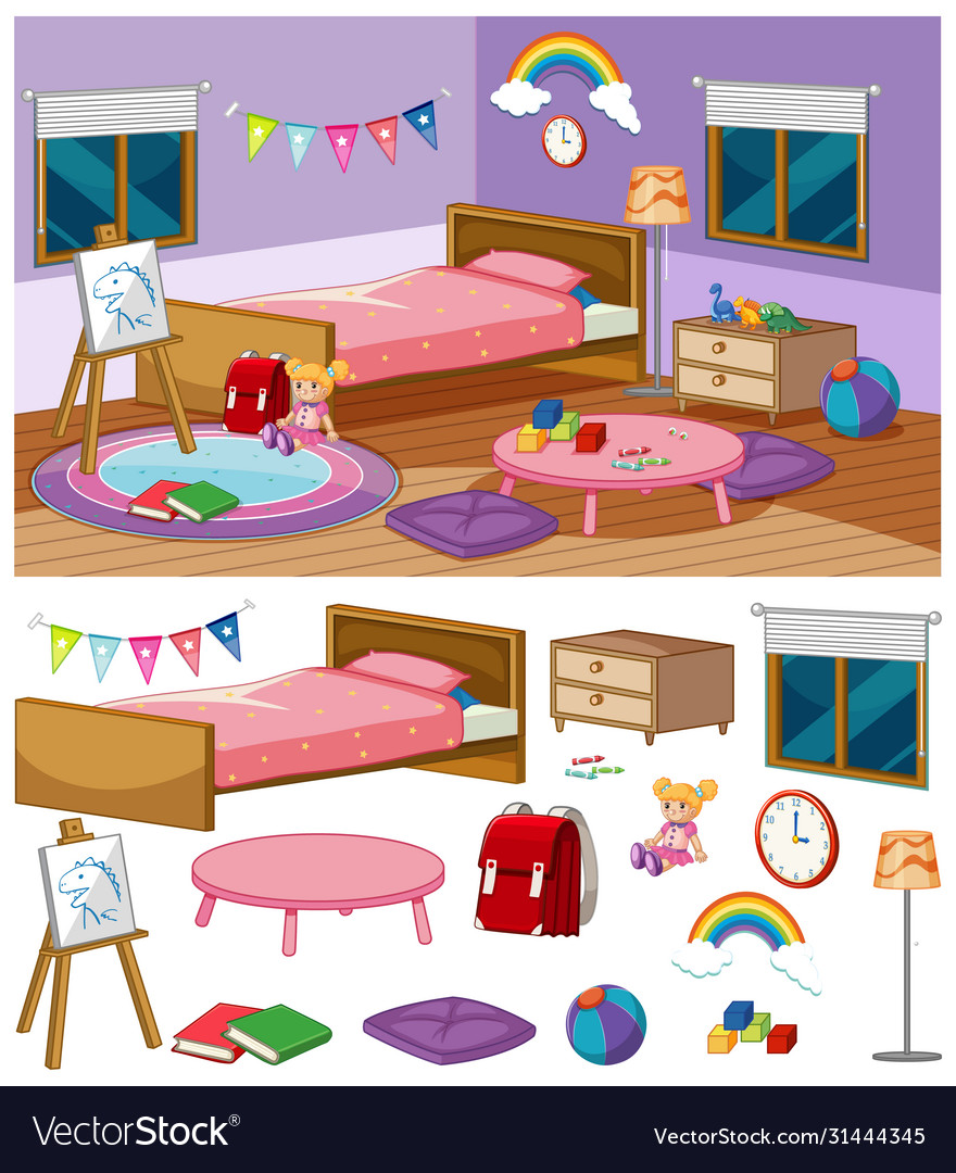 Background scene bedroom with many furnitures