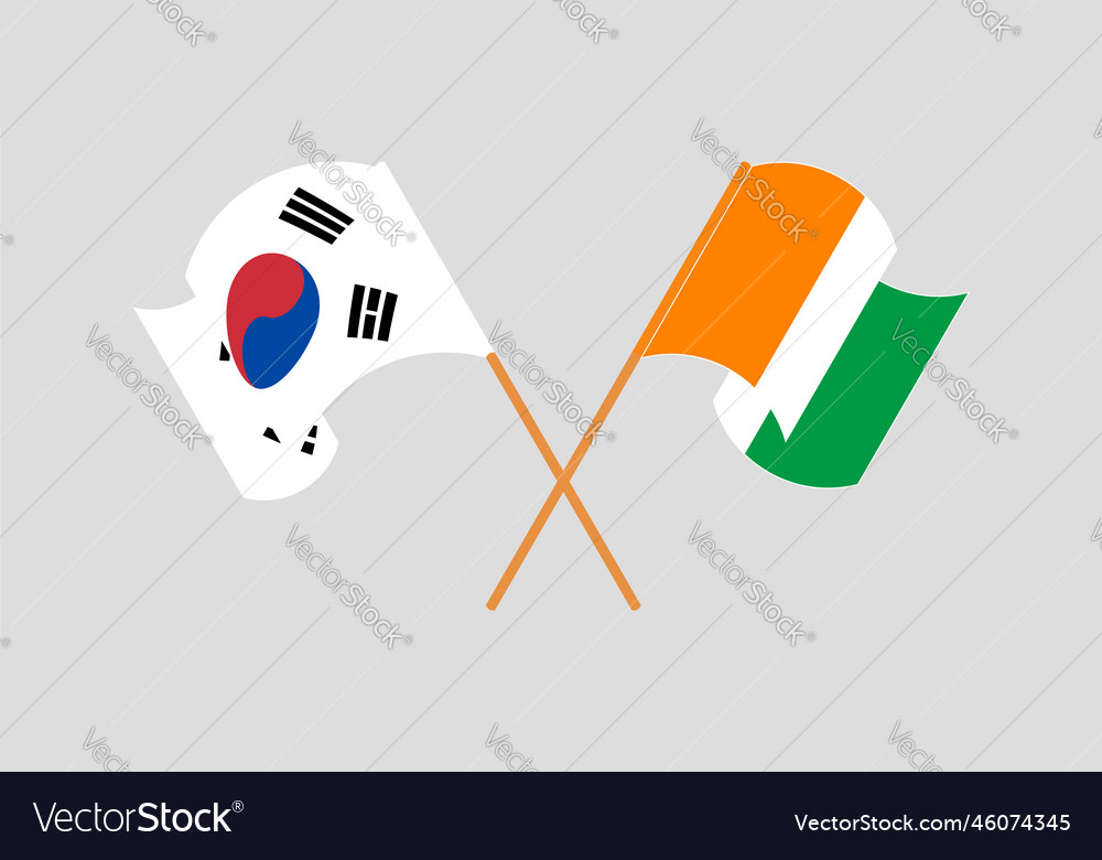 Crossed and waving flags of south korea Royalty Free Vector