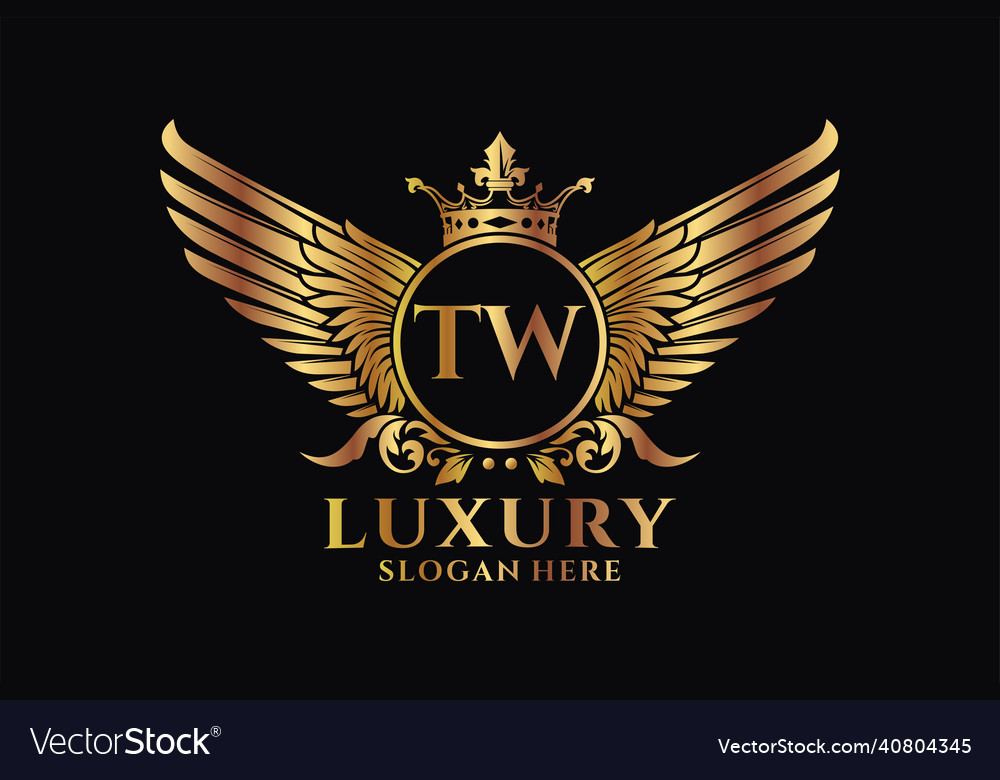 Luxury royal wing letter tw crest gold color logo