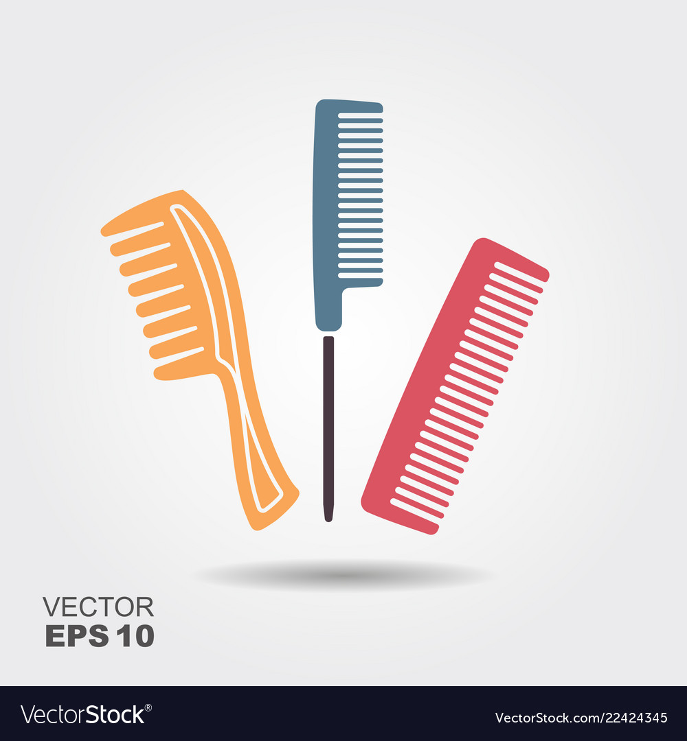 Set of different combs flat icon with shadow