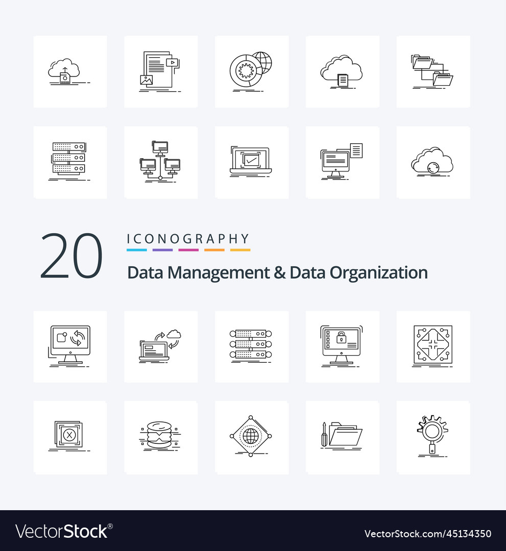 20 data management and data organization line Vector Image