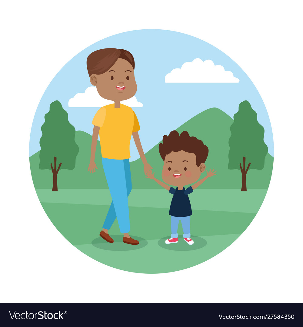 Cartoon happy father and son in park colorful Vector Image