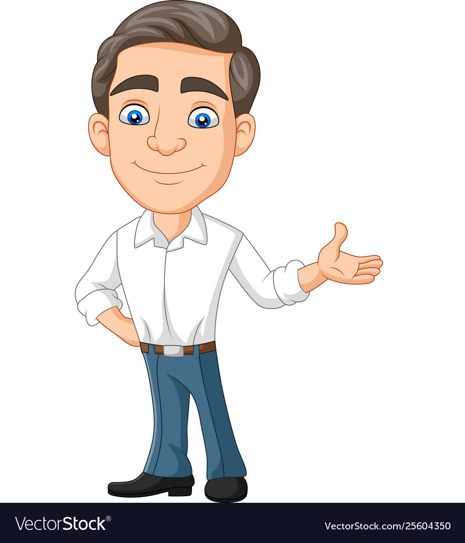 Cartoon happy young businessman presenting