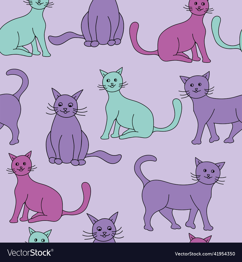 Cute cats hand drawing cat seamless repeat Vector Image