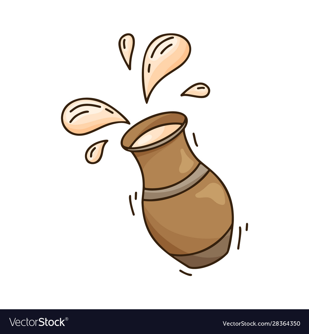 Doodle ceramic pot with isolated drops hand drawn Vector Image