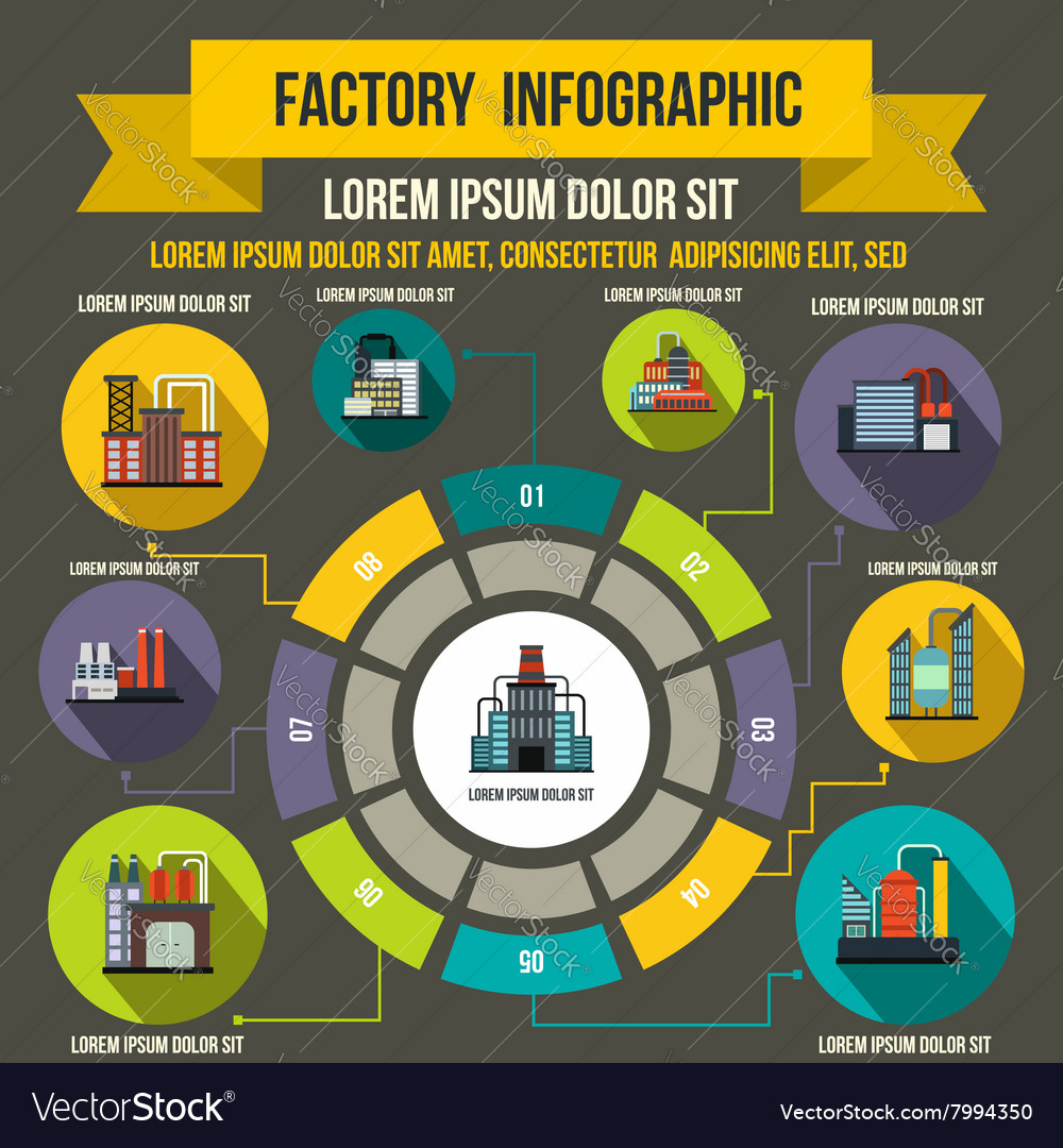 Factory infographic elements flat style Royalty Free Vector