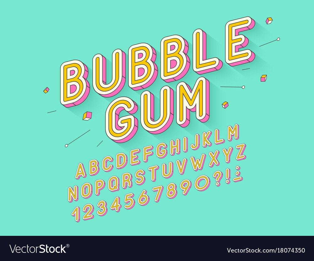 Retro bubble gum bold font design alphabet Vector Image