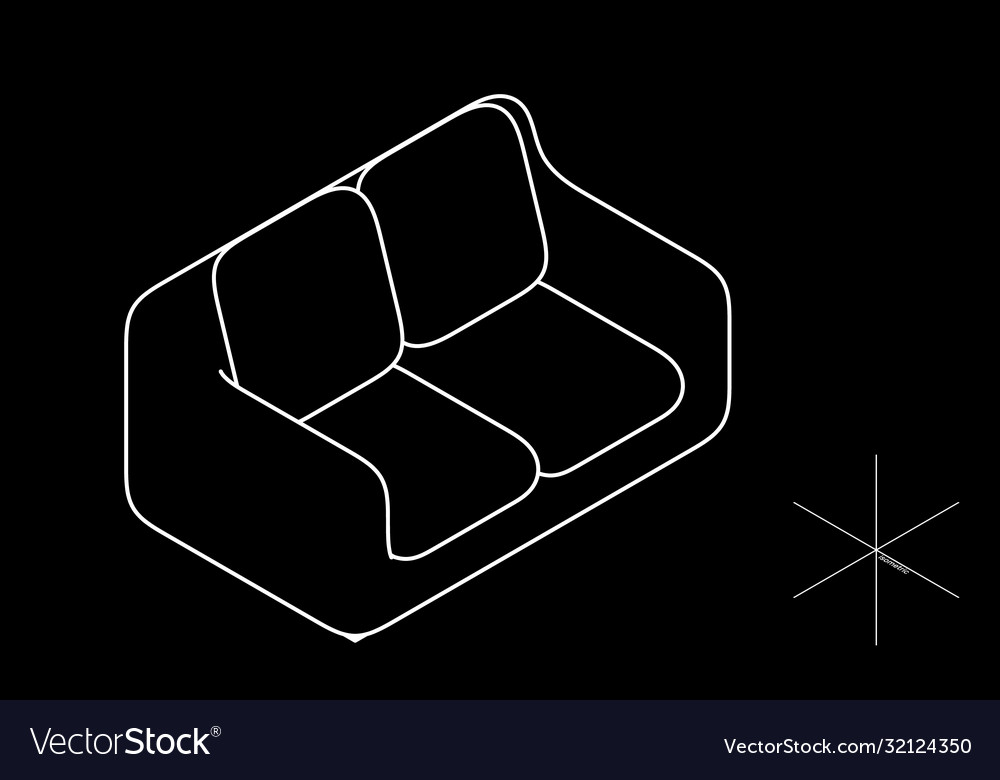 Sofa isolated on black background outline Vector Image