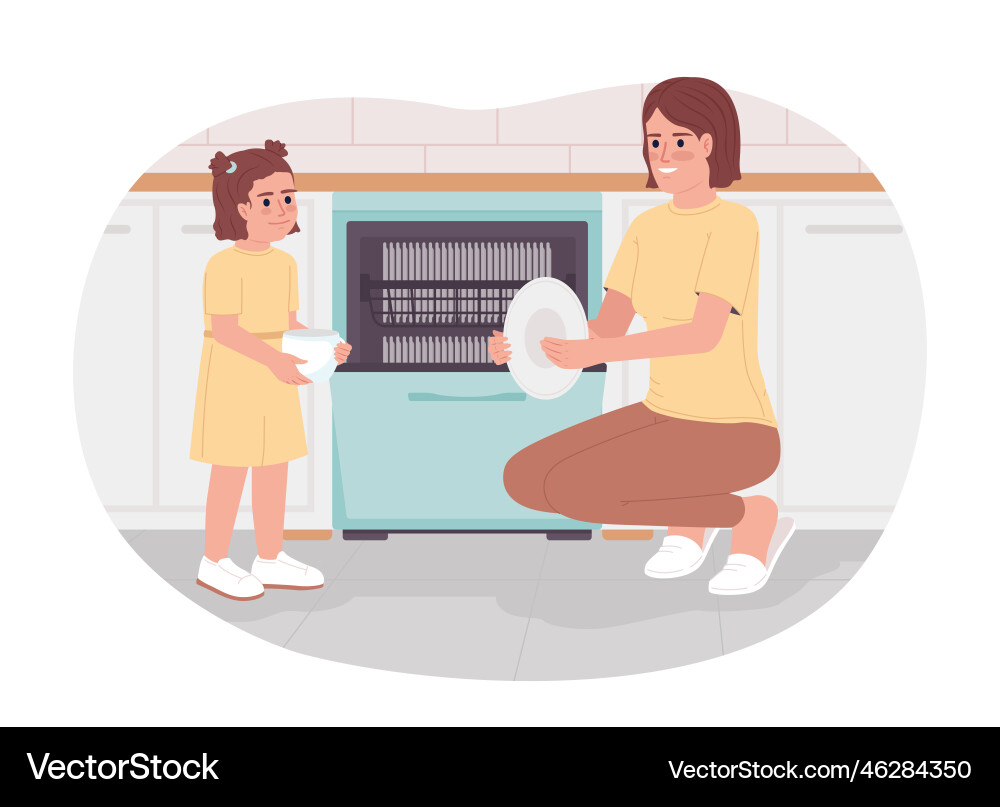 Using Dishwasher To Save Water 2d Isolated Spot Vector Image